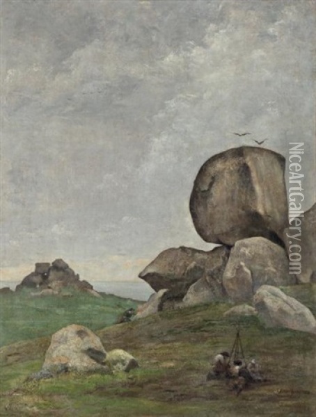 Les Roches En Bretagne Oil Painting - Edmond Francois Aman-Jean