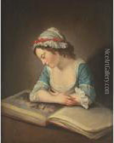 A Girl Reading A Book Oil Painting - Philippe Mercier