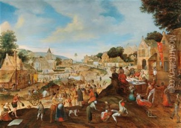 A Village Feast With Travellers Beyond Oil Painting - Gillis Mostaert the Elder