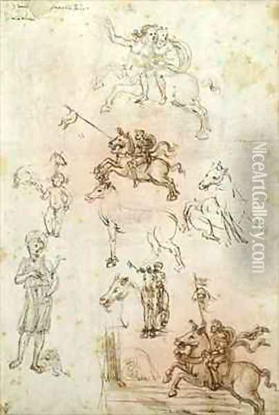 Sheet of studies with a Horse Nessus and St Jerome Oil Painting - Francesco di Simone da Fiesole Ferrucci