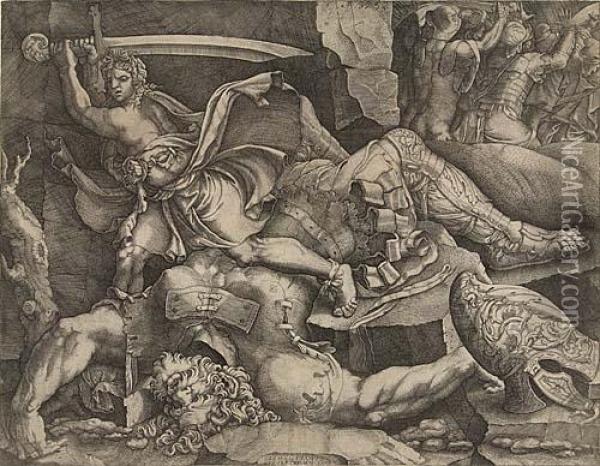 David Cutting Off The Head Of Goliath Oil Painting - Giovanni Battista Ghisi