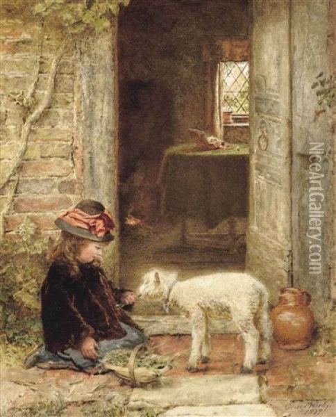 The Pet Lamb Oil Painting - George Hardy