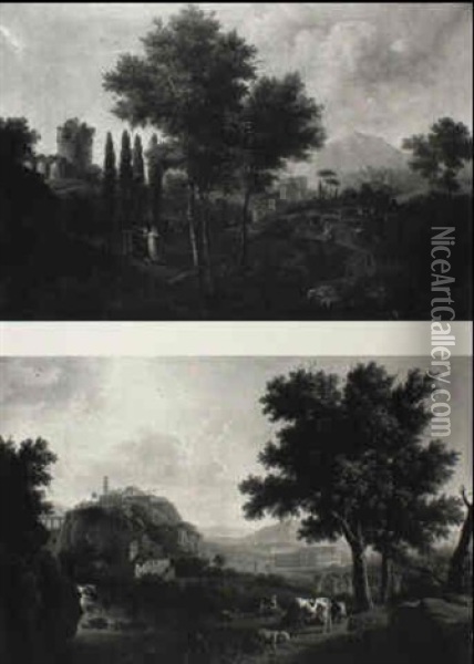 Paysage D'italie Avec Les Ruines Du Colisee Oil Painting - Pierre Joseph Petit