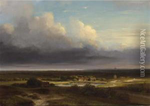 A Panoramic Landscape, Haarlem In The Distance Oil Painting - Nicholas Jan Roosenboom