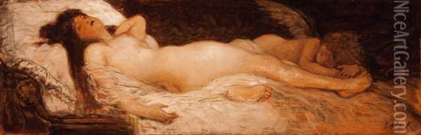 Venus And Eros Oil Painting - Karoly Lotz