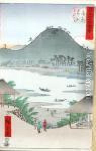 Village Et Mont Fuji Oil Painting - Utagawa or Ando Hiroshige