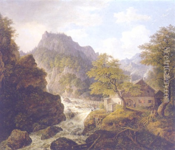 Salzburger Hutte (eisenhammer) Oil Painting - Johann Jakob Dorner the Younger