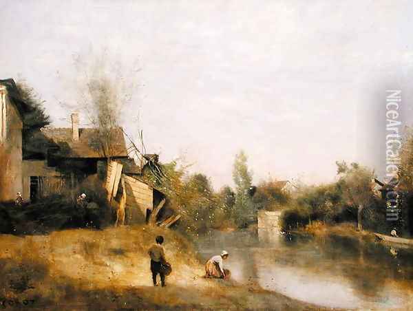 Riverbank at Mery sur Seine, Aube, c.1870 Oil Painting - Jean-Baptiste-Camille Corot