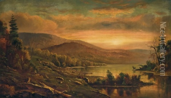 Sunset Over A River Oil Painting - Homer Dodge Martin