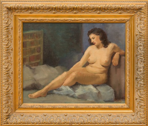 Study Of A Female Nude Oil Painting - Diogene Ulysse Napoleon Maillart