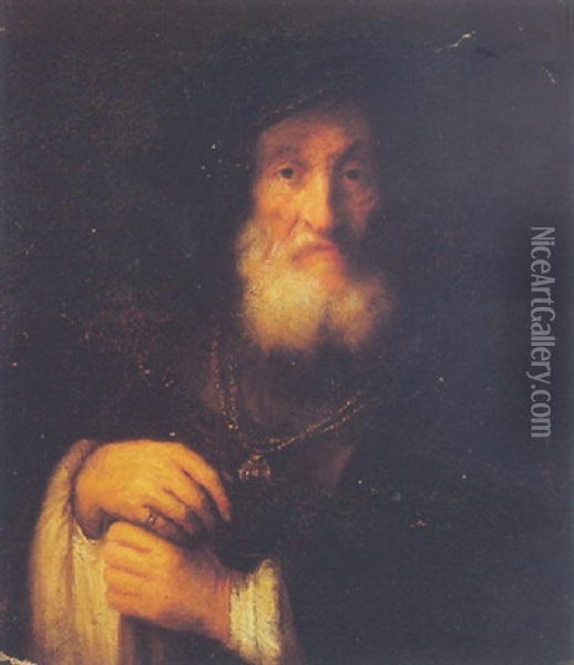 Portrait Of An Elderly Gentleman Wearing A Black Coat And Hat Oil Painting -  Rembrandt van Rijn