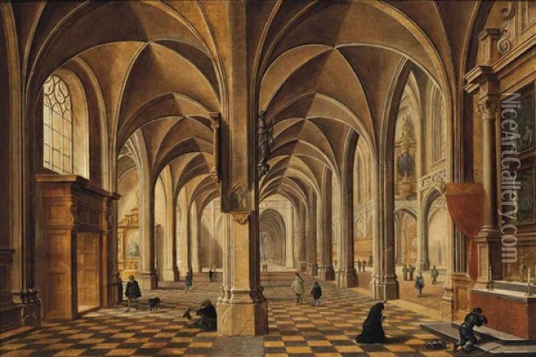 The Transept Of A Gothic Church Oil Painting - Peeter Neeffs the Elder