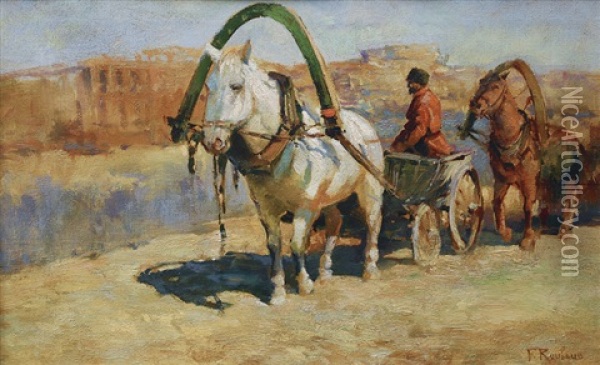 A Carriage With A Circassian Oil Painting - Franz Roubaud