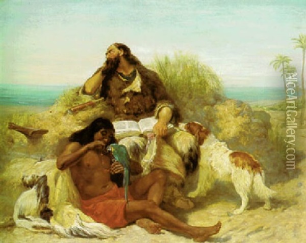 Robinson Crusoe And His Man Friday Oil Painting - John Charles Dollman