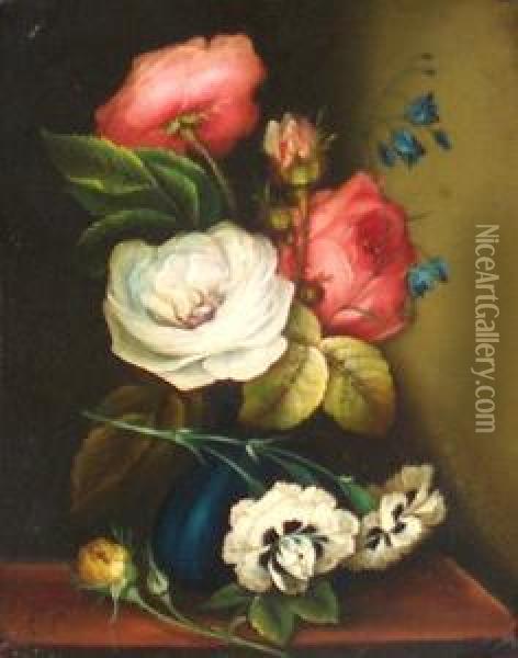 Roses, Dianthus And Harebell Oil Painting - Emily Stannard