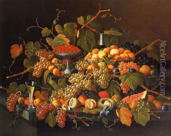 Still Life with Fruit and Champagne Oil Painting - Severin Roesen