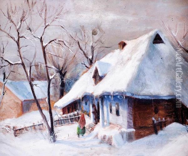 Dworek W Zimowym Pejzazu Oil Painting - Artur Klar