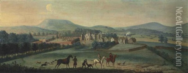 A View Of The Ruined Westby Hall, Yorkshire, With A Hunting Party In The Foreground Oil Painting - Robert Griffier