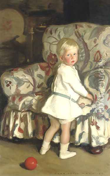 Boy with a Red Ball Oil Painting - Harrington Mann