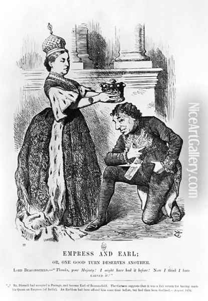 Empress and Earl or, One Good Turn Deserves Another, from Punch or the London Charivari, August 1876 Oil Painting - John Tenniel