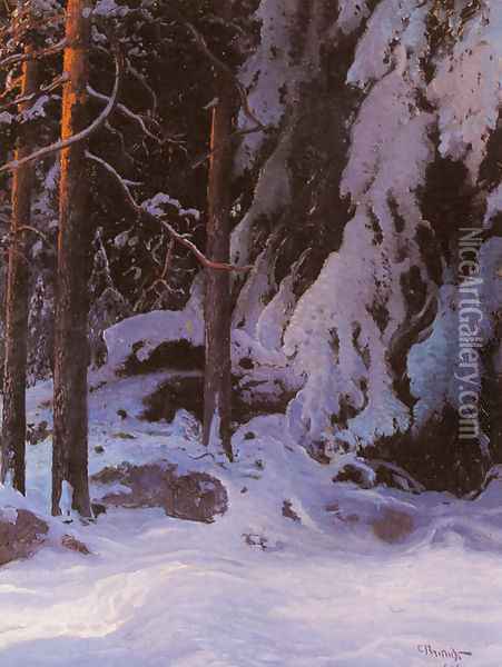 A Snow Covered Forest Oil Painting - Carl Brandt