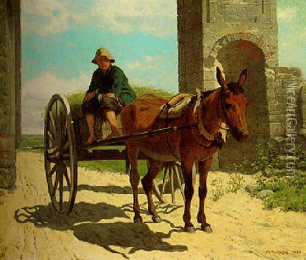 Italian Boy In A Donkey Cart Oil Painting - John Whetten Ehninger