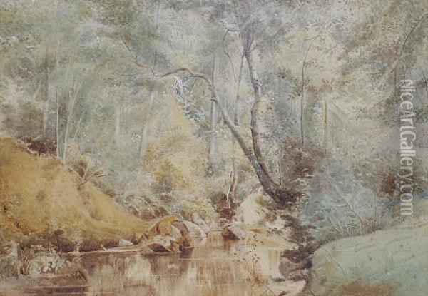 River Scene, 'j. B. Pyne 5/5 60' Oil Painting - James Baker Pyne