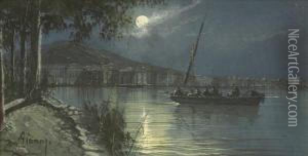 Moonlight, The Bay Of Naples Oil Painting - Gianni