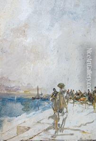 Porto Di Genova Oil Painting - Pompeo Mariani