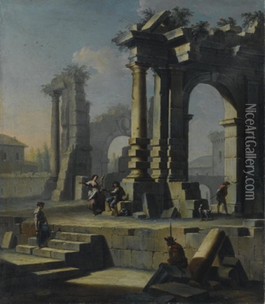 Capriccio Architettonico Con Figure Oil Painting - Giovanni Paolo Panini
