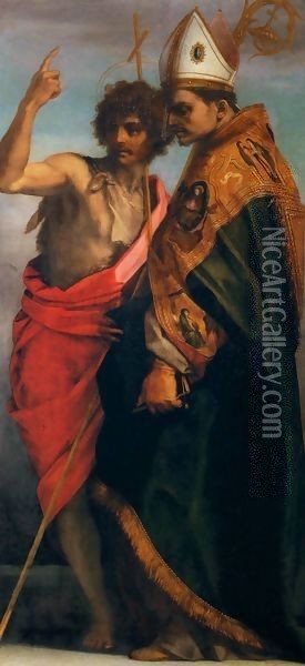 Sts John the Baptist and Bernardo degli Uberti Oil Painting - Andrea Del Sarto