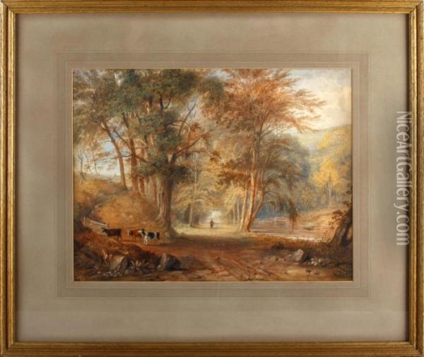 Landscape With Cattle (thames Valley?) Oil Painting - William Havell