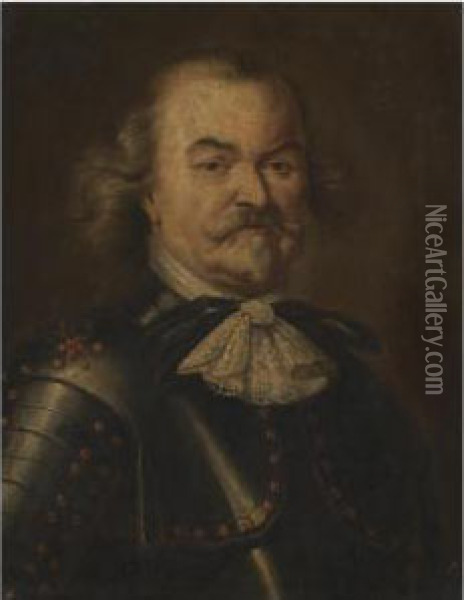 Portrait Of A Gentleman, Head And Shoulders, Wearing Armour,possibly Admiral De Ruyter Oil Painting - Peter Jacob Horemans