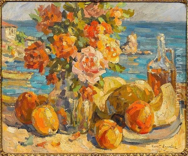 Still Life With Brightly-coloured Roses Oil Painting - Konstantin Alexeievitch Korovin