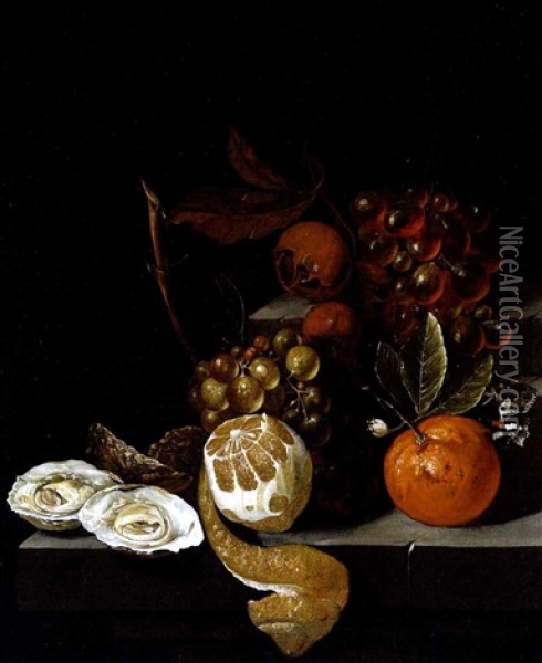 Stillleben Mit Sudfruchten, Austern Und Weintrauben Oil Painting - David Cornelisz Heem III