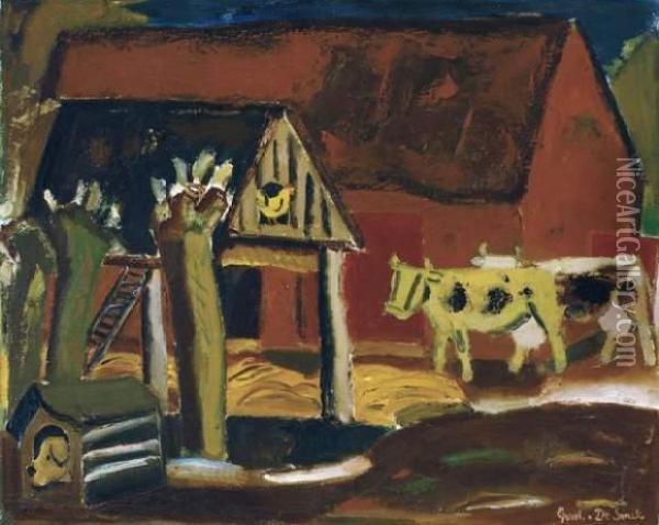 Cour De Ferme Avec Vaches Oil Painting - Gustave De Smet