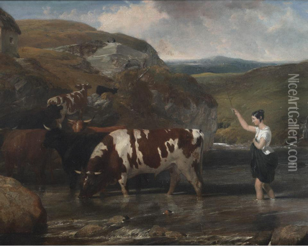 Fording The Stream Oil Painting - Abraham Cooper