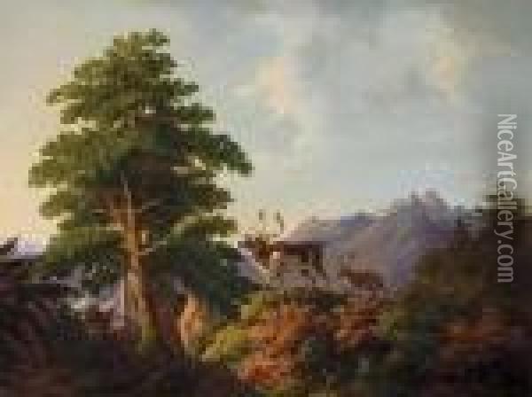 Mountain Landscape Oil Painting - Herman Herzog