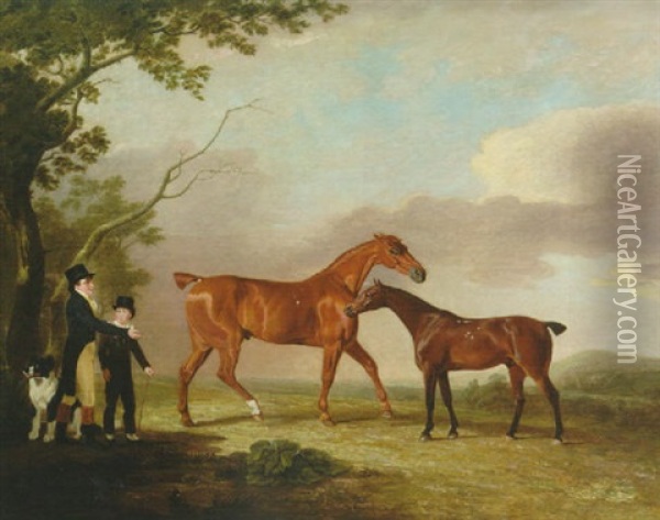 Lord Barrington With His Favorite Hunters Oil Painting - Benjamin Marshall