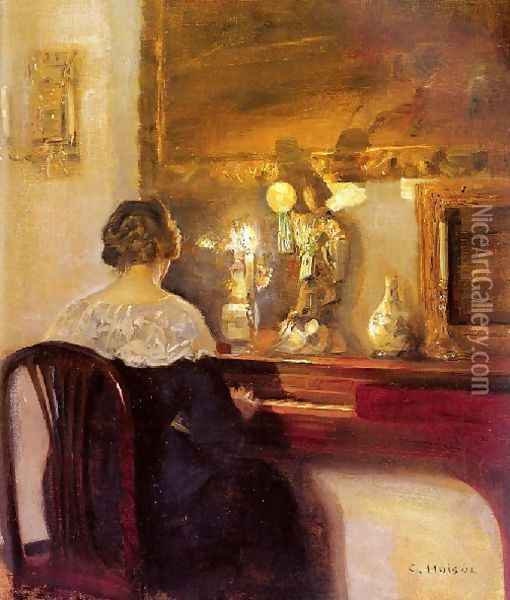 A Lady Playing The Spinet Oil Painting - Carl Wilhelm Holsoe