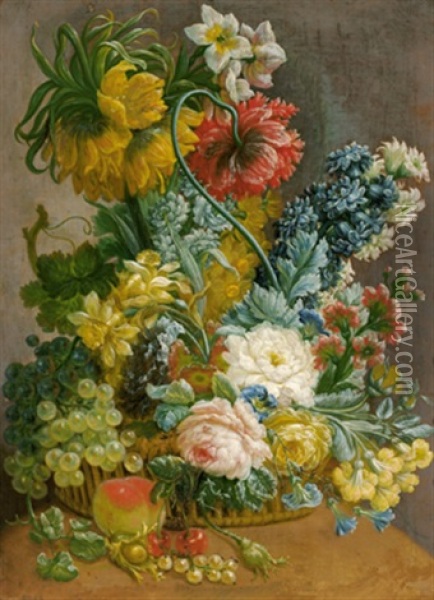 Ein Blumenstraus Mit Rosen, Pfingstrosen, Kaiserkrone, Narzissen Und Anderen Bluten Oil Painting - Jan van Os