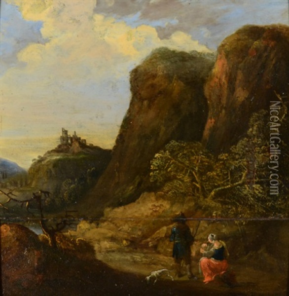 Landscape With View Of Distant Castle Oil Painting - Philips de Momper the Elder