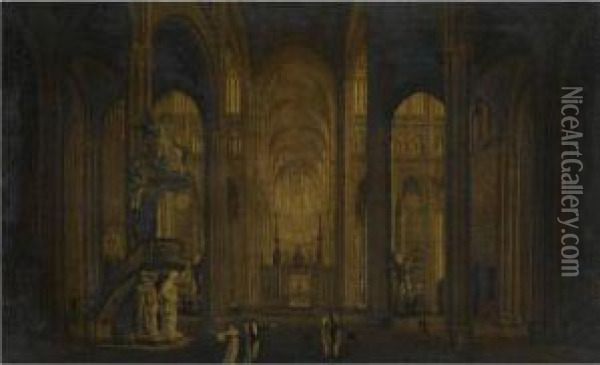 Two Views Of The Interior Of Amiens Cathedral Oil Painting - Johann Ludwig Ernst Morgenstern