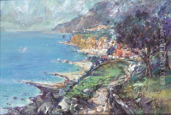 On The Capri Coast Oil Painting - Giuseppe Casciaro