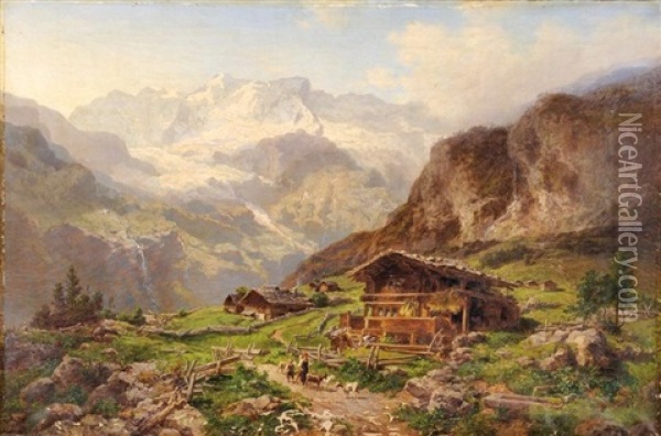 Gimmelwald Et La Jungfrau Oil Painting - Joseph Nikolaus Buettler