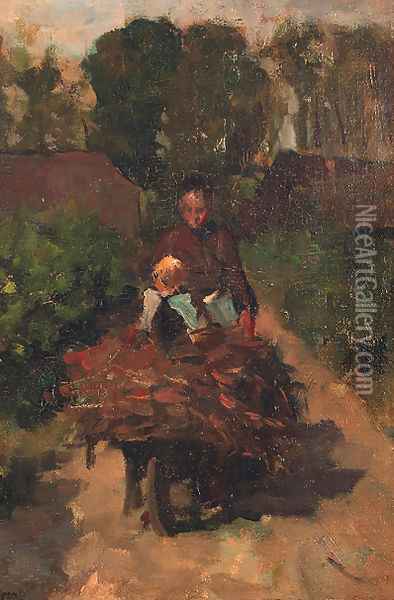 A ride on father's wheel-barrow Oil Painting - Jacob Simon Hendrik Kever