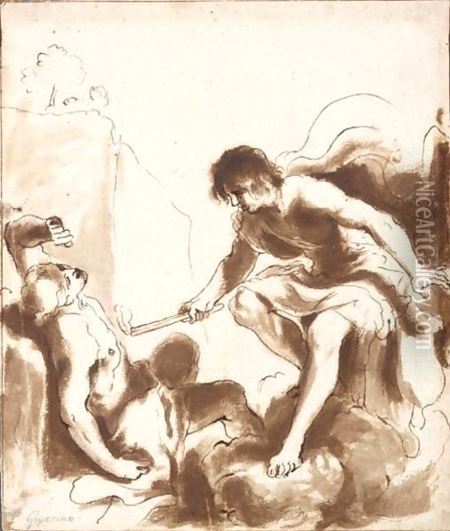 Prometheus Animating With Fire The Clay Figure Of A Recumbent Man Oil Painting - Giovanni Francesco Barbieri