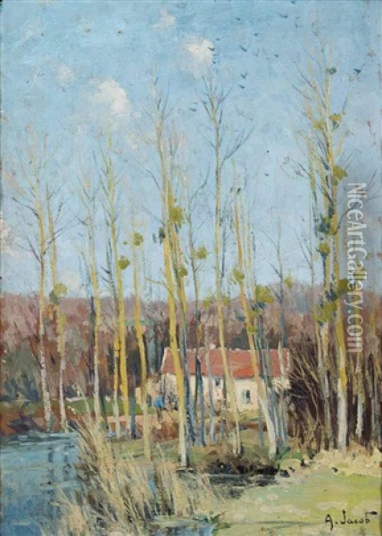 A Cottage On The River Bank Oil Painting - Louis Alexandre