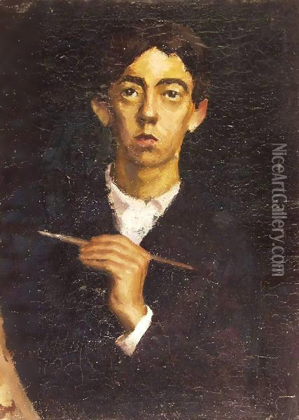 Early Self-portrait 1900 Oil Painting - Tamas Lossonczy