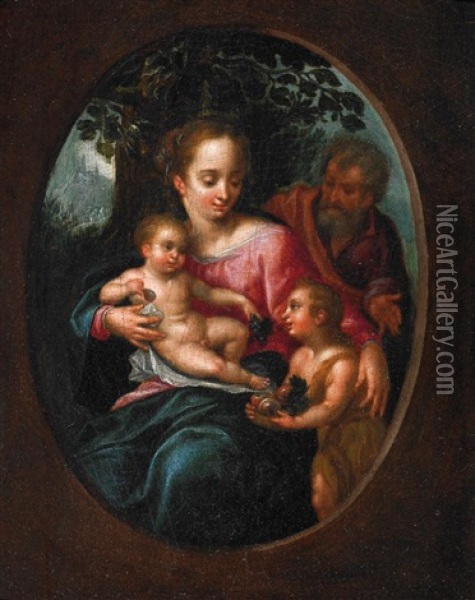 Heilige Familie Mit Dem Johannesknaben Oil Painting - Hendrick De Clerck